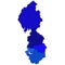 blue map of North West England is a region of England, with borders of the ceremonial counties and different colour