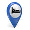 Blue map pointer 3D icon with a bed symbol for hotels