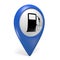 Blue map pointer 3D icon with a fuel pump symbol for gas stations