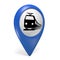 Blue map pointer 3D icon with a train symbol for railway stations