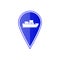 Blue map pointer with cargo ship. Vector illustration