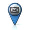 Blue map pointer with post office icon