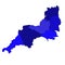 blue map of South West England is a region of England, with borders of the ceremonial counties and different colour