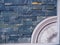 Blue marble stone small tile wall with white roman style corner border