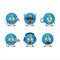 Blue marbles cartoon character are playing games with various cute emoticons