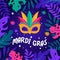 Blue Mardi gras carnival background with flat elements design