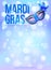 Blue Mardi Gras poster template with bokeh effect