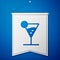 Blue Martini glass icon isolated on blue background. Cocktail icon. Wine glass icon. White pennant template. Vector