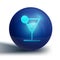 Blue Martini glass icon isolated on white background. Cocktail icon. Wine glass icon. Blue circle button. Vector