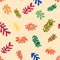 Blue Matisse floral pattern, crooked leaves and red flowers.