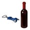 Blue mechanical corkscrew for opening wine bottles and closed bottle of red wine