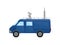 Blue media car, side view. Small van with satellite antennas on roof. Modern broadcasting vehicle. Flat vector design