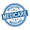 Blue Medicare universal healthcare campaign stamp flat vector label for print and websites