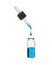 Blue medicine from a pipette drips into a bottle