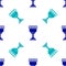 Blue Medieval goblet icon isolated seamless pattern on white background. Holy grail. Vector