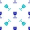 Blue Medieval goblet icon isolated seamless pattern on white background. Vector