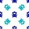 Blue Medieval throne icon isolated seamless pattern on white background. Vector