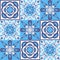 Blue mediterranean spanish portuguese italian style, azulejo talavera vector illustration