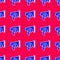 Blue Megaphone and dollar icon isolated seamless pattern on red background. Loud speech alert concept. Bullhorn for