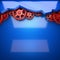 Blue metal background with red cogwheel gears