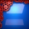 Blue metal background with red cogwheel gears