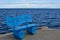 Blue metal bench in Mustvee, Estonia