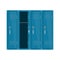 Blue metal cabinets school or gym with Combination Locks. Colorful interior.