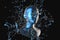 Blue metal human head with particles, 3d rendering