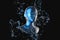 Blue metal human head with particles, 3d rendering