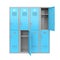 Blue metal locker with open doors. Two level compartment. 3d rendering illustration