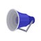 Blue metal megaphone. Loud-speaker. Device for voice amplification. Item for announcement public message. Flat vector