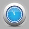 Blue metallic button, white last minute clock icon