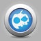 Blue metallic button. White pumpkin icon.