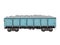Blue metallic goods wagon or freight wagon with gray bricks isolated on white
