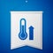 Blue Meteorology thermometer measuring icon isolated on blue background. Thermometer equipment showing hot or cold
