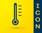 Blue Meteorology thermometer measuring icon isolated on yellow background. Thermometer equipment showing hot or cold