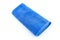 Blue microfiber fabric lying in the middle, isolated on a white background, top view.