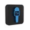 Blue Microphone icon isolated on transparent background. On air radio mic microphone. Speaker sign. Black square button.