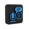 Blue Microphone icon isolated on transparent background. On air radio mic microphone. Speaker sign. Black square button.