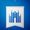 Blue Milan Cathedral or Duomo di Milano icon isolated on blue background. Famous landmark of Milan, Italy. White pennant