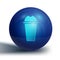 Blue Milkshake icon isolated on white background. Plastic cup with lid and straw. Blue circle button. Vector