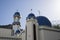 Blue minaret at habour in Oman