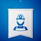 Blue Miner in a helmet icon isolated on blue background. White pennant template. Vector