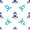 Blue Miner in a helmet icon isolated seamless pattern on white background. Vector