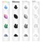 Blue mineral aquamarine, pink amethyst, precious jade, iron ore. Precious mineral set collection icons in cartoon black