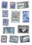 Blue mint vintage postage stamps from around the world.