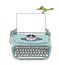 Blue Mint vintage typewriter portable retro with paper