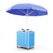 Blue mobile cart with umbrella . 3d rendering