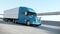 Blue Modern Big Semi Truck with Cargo Trailer Route on Road Logistic Delivery 4k