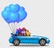 Blue modern opened cartoon cabriolet car with gifts